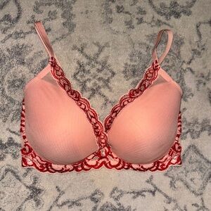 NATORI Coral & Red Feathers Plunge Contour Bra size 34DDD. Never Worn. NWOT.